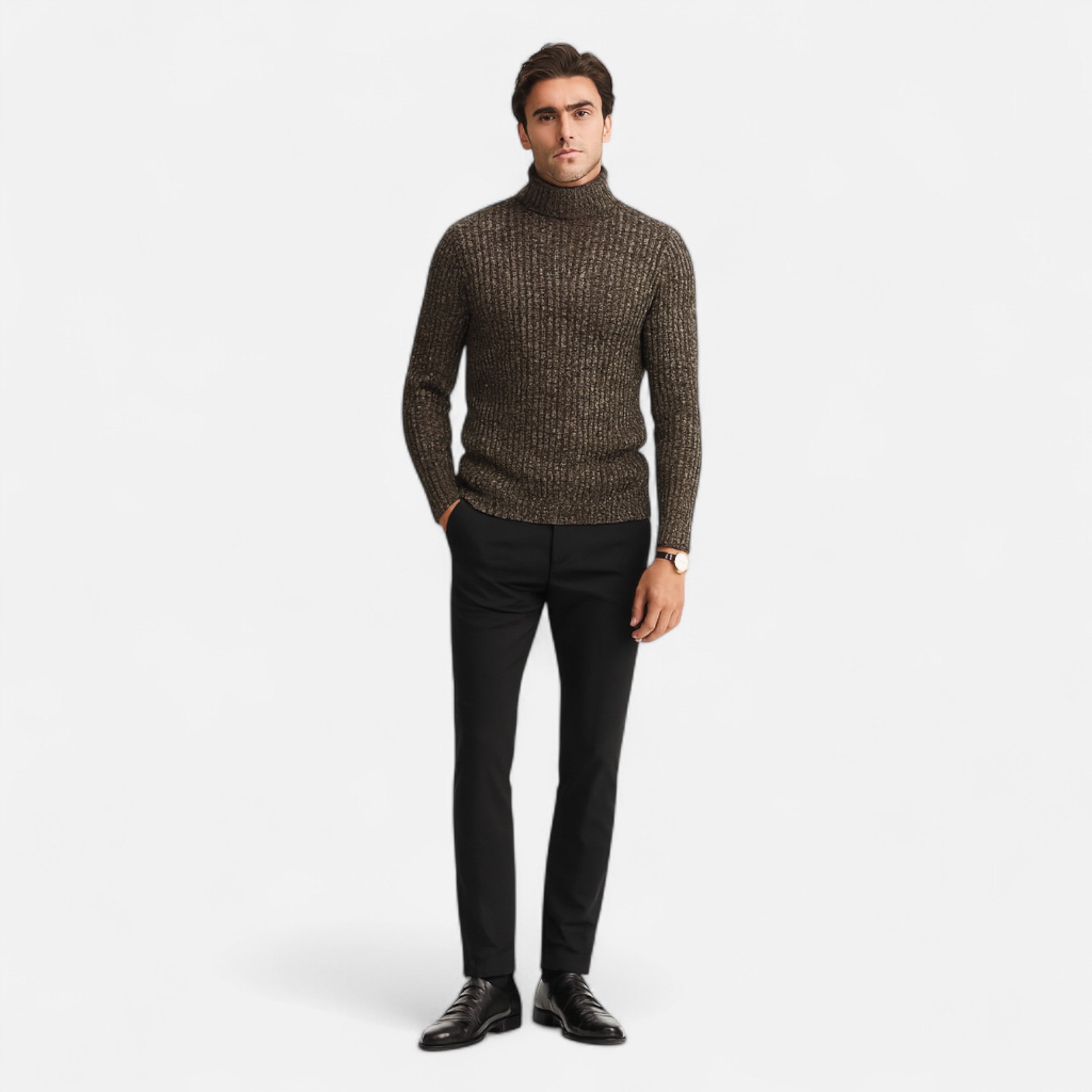 Vitrenzomode Men's Wool Knitted Slim Fit Turtleneck Sweater