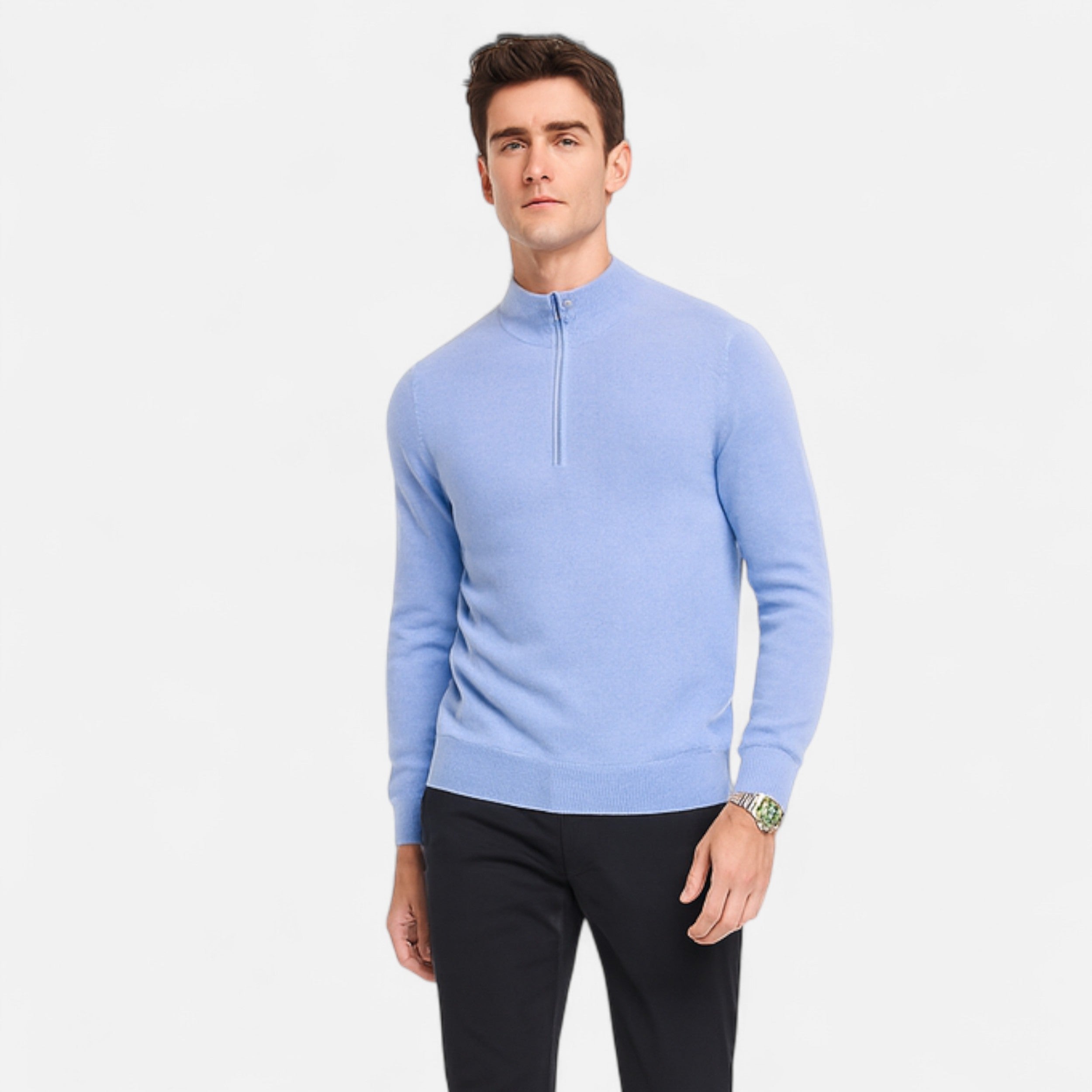 Vitrenzomode | Men’s Wool Knit Half Zip High Collar Sweater