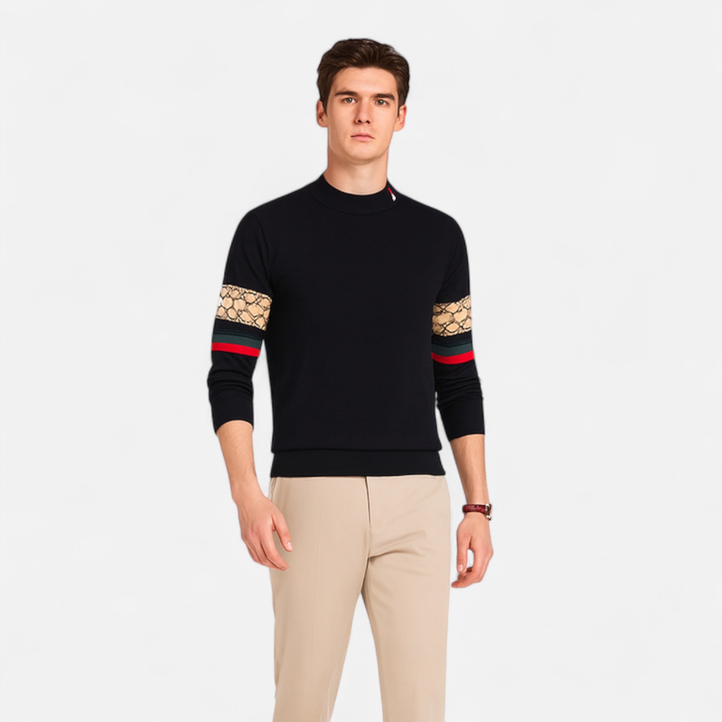 Vitrenzomode | Men’s Knitted Round Neck Printed Woolen Sweater