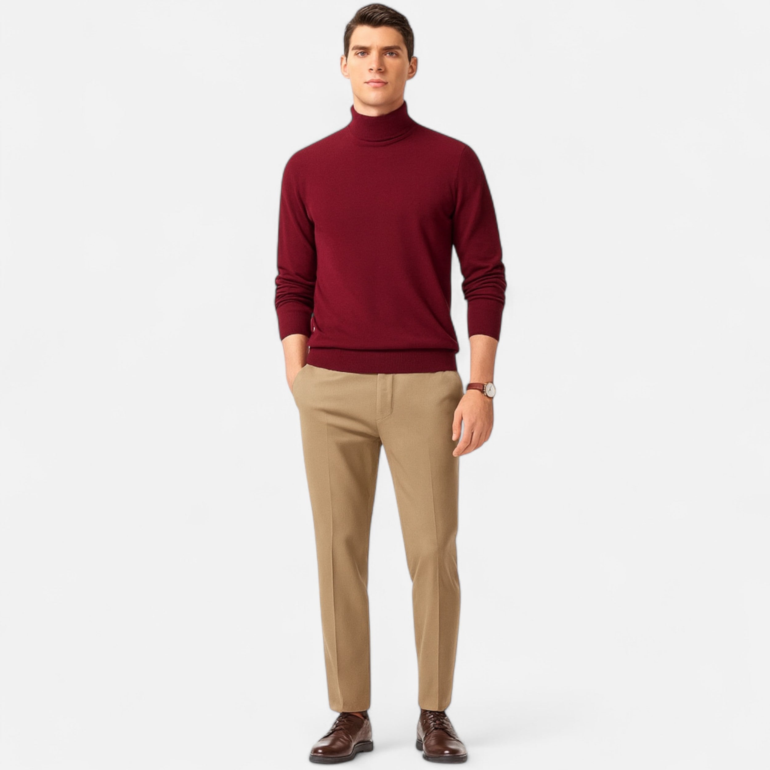 Vitrenzomode | Men’s 100% Woolen Knit Mock Collar Pullover Sweater
