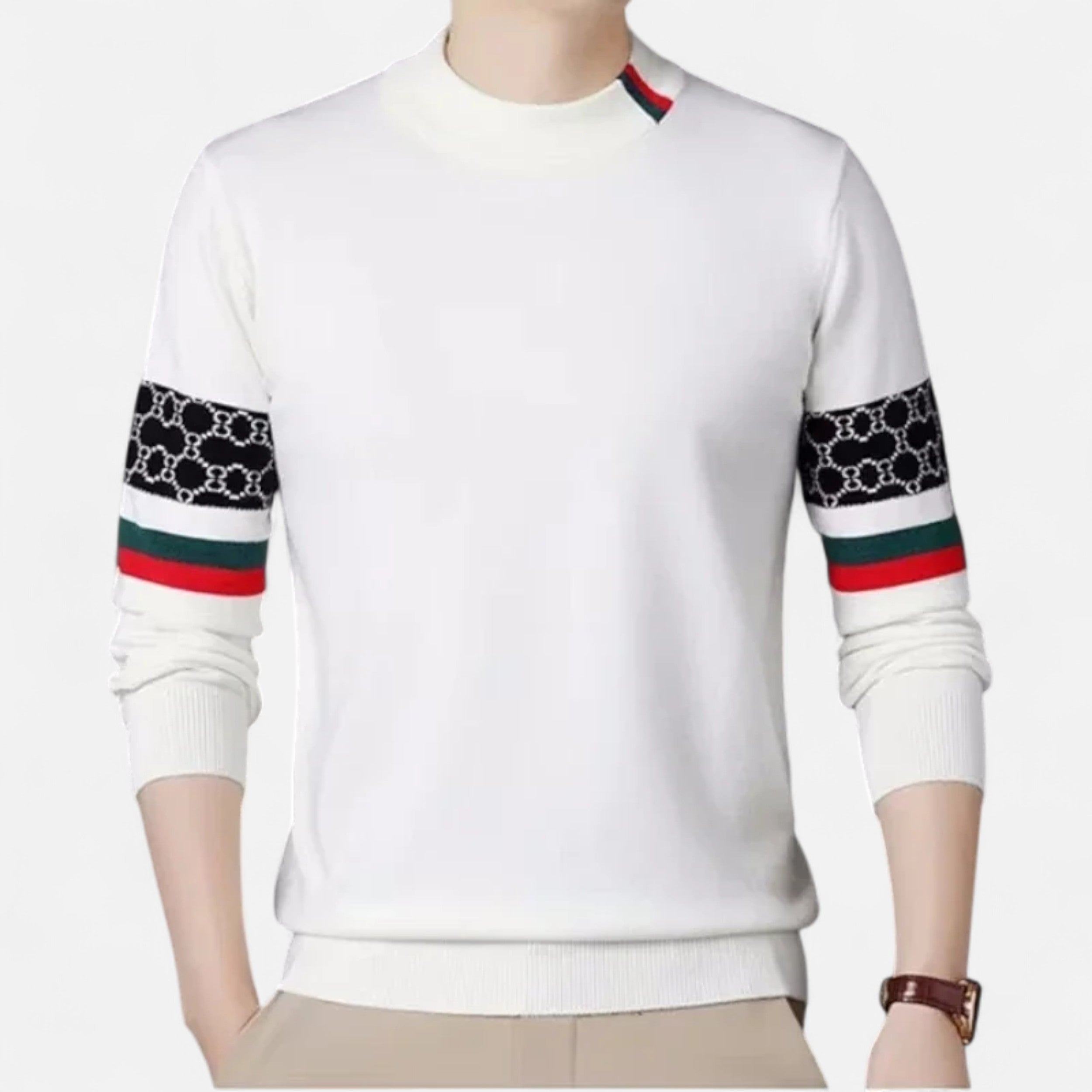 Vitrenzomode | Men’s Knitted Round Neck Printed Woolen Sweater