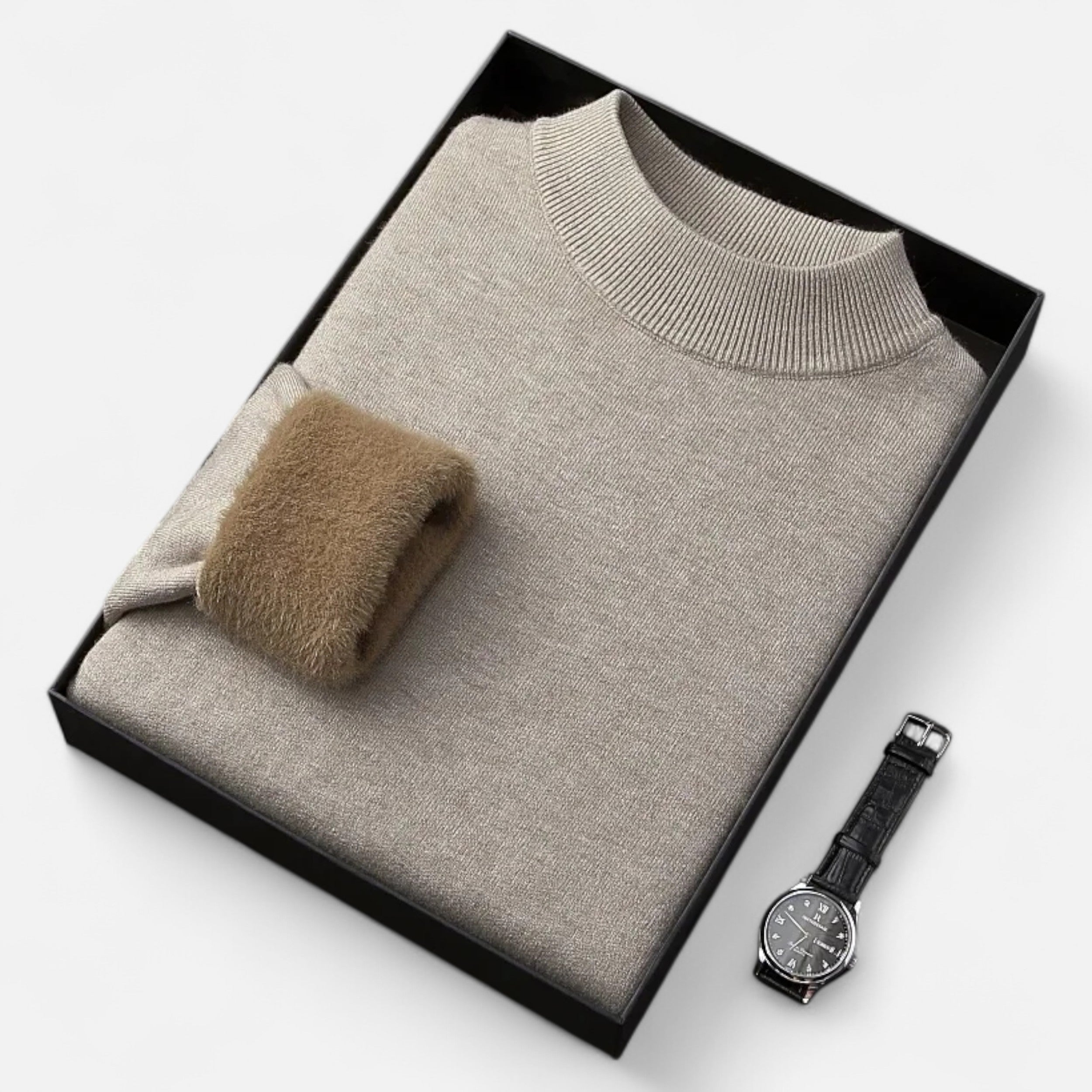 Vitrenzomode | Men’s Faux Fur High Collar Velvet Sweater