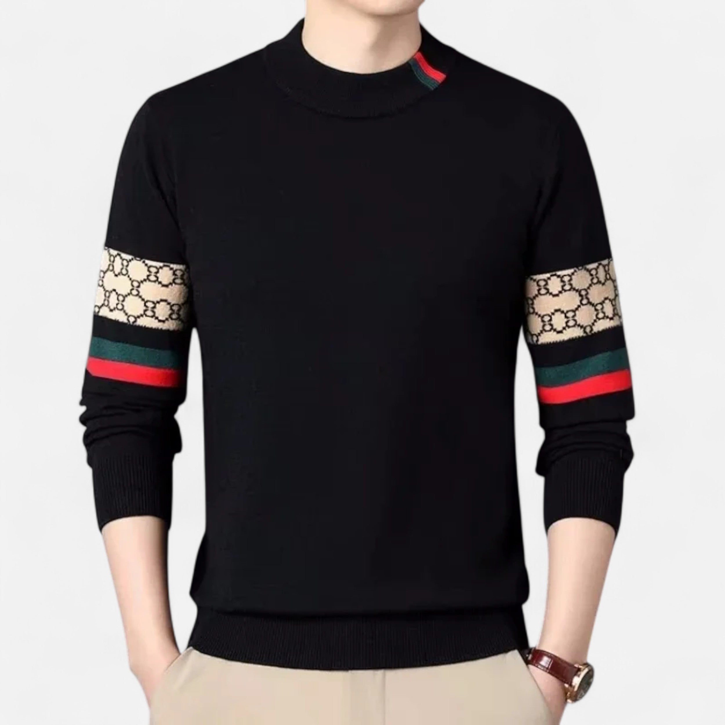 Vitrenzomode | Men’s Knitted Round Neck Printed Woolen Sweater
