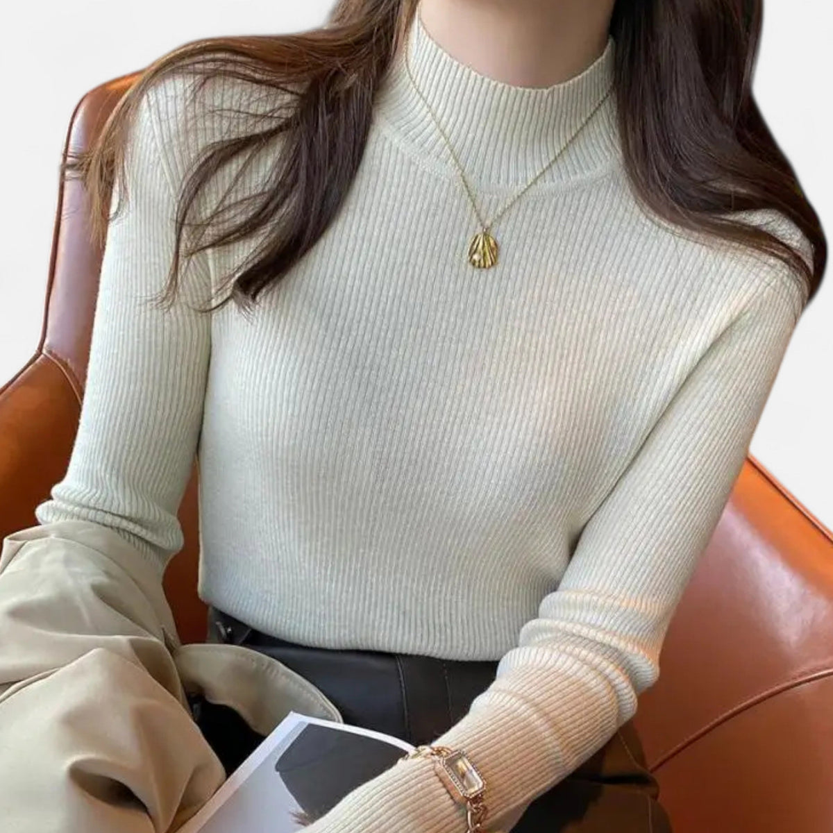 Vitrenzomode | Women’s Polyester Cotton Knitted Mock Neck Sweater