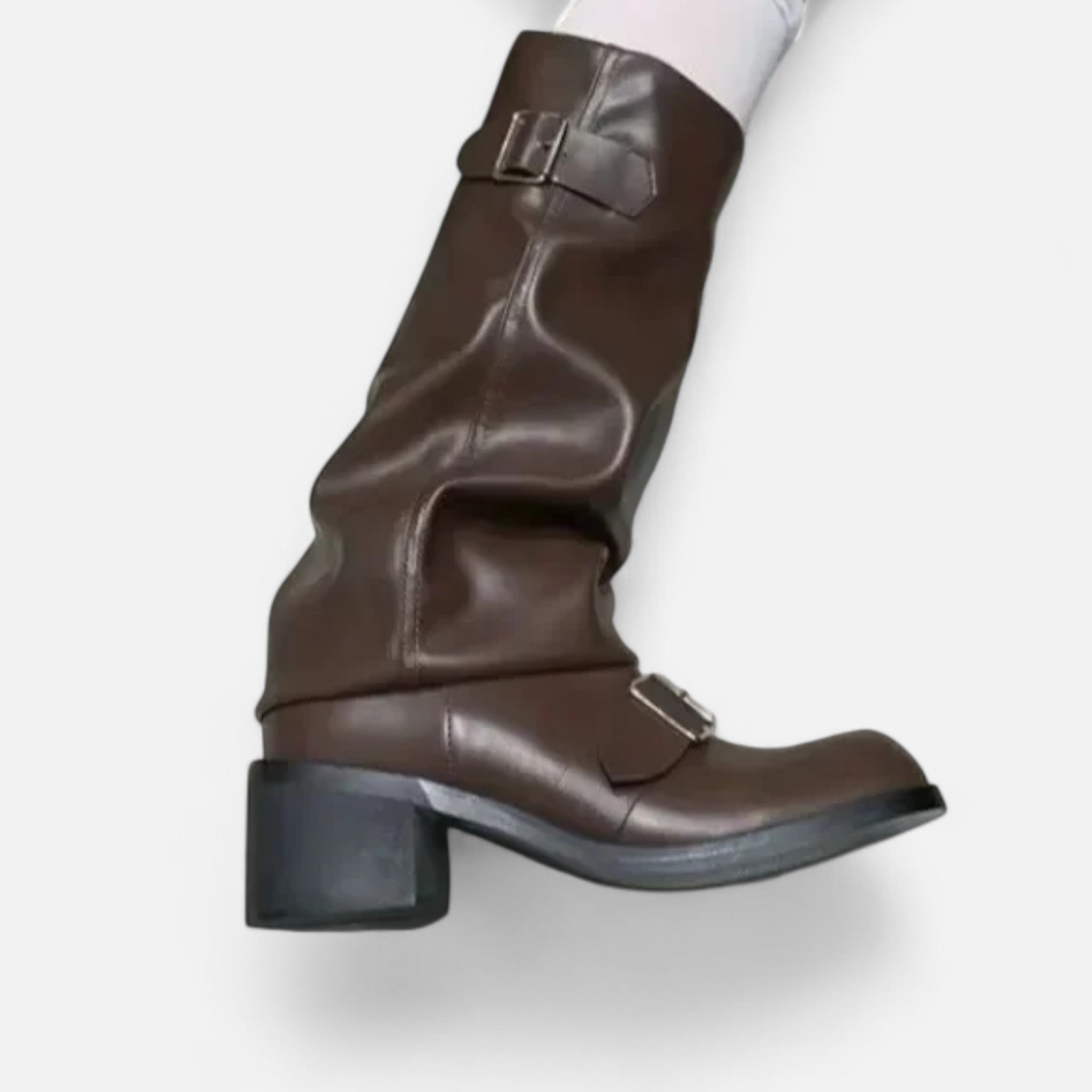 Vitrenzomode | Women’s Leather Knee High Buckle Boots