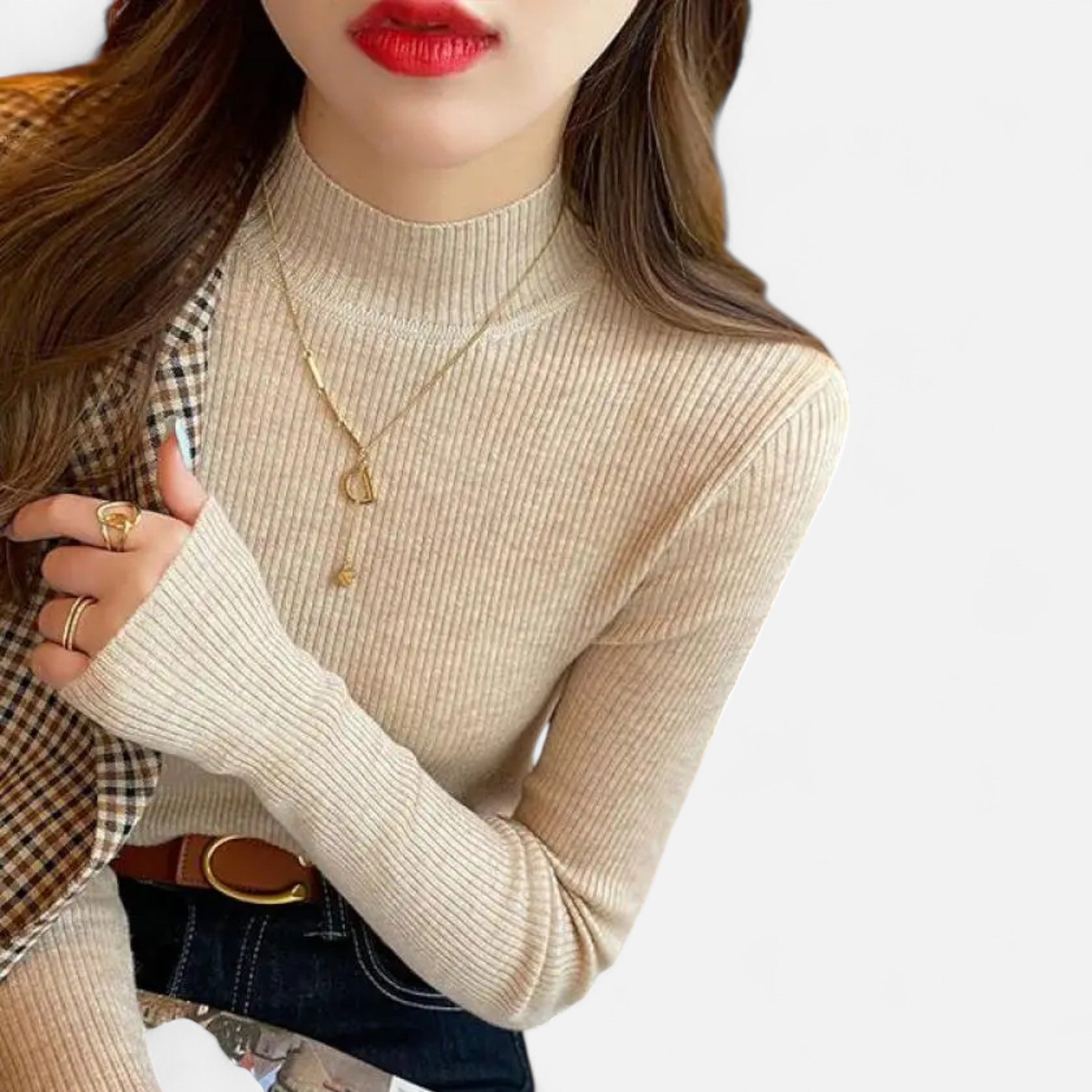 Vitrenzomode | Women’s Polyester Cotton Knitted Mock Neck Sweater