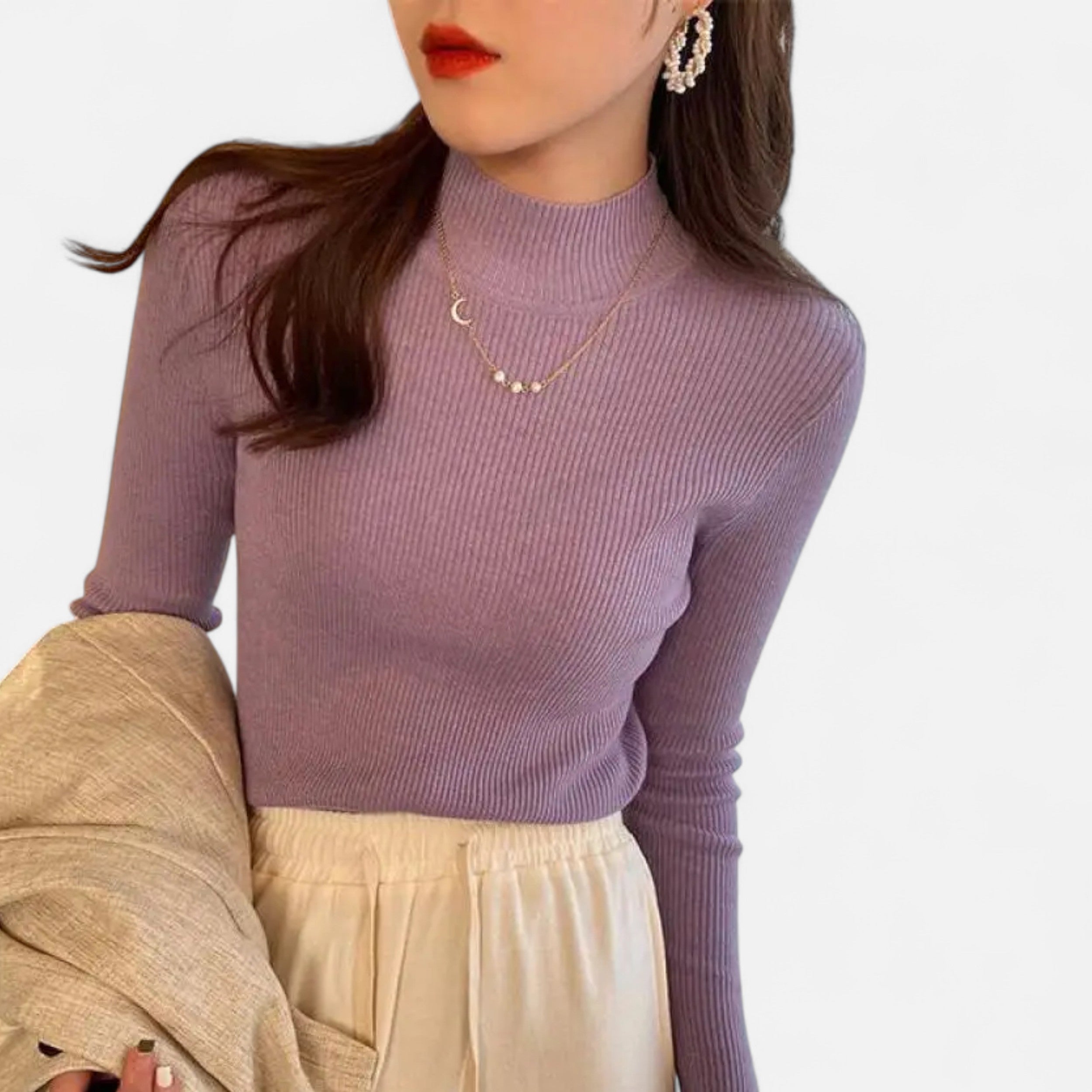 Vitrenzomode | Women’s Polyester Cotton Knitted Mock Neck Sweater