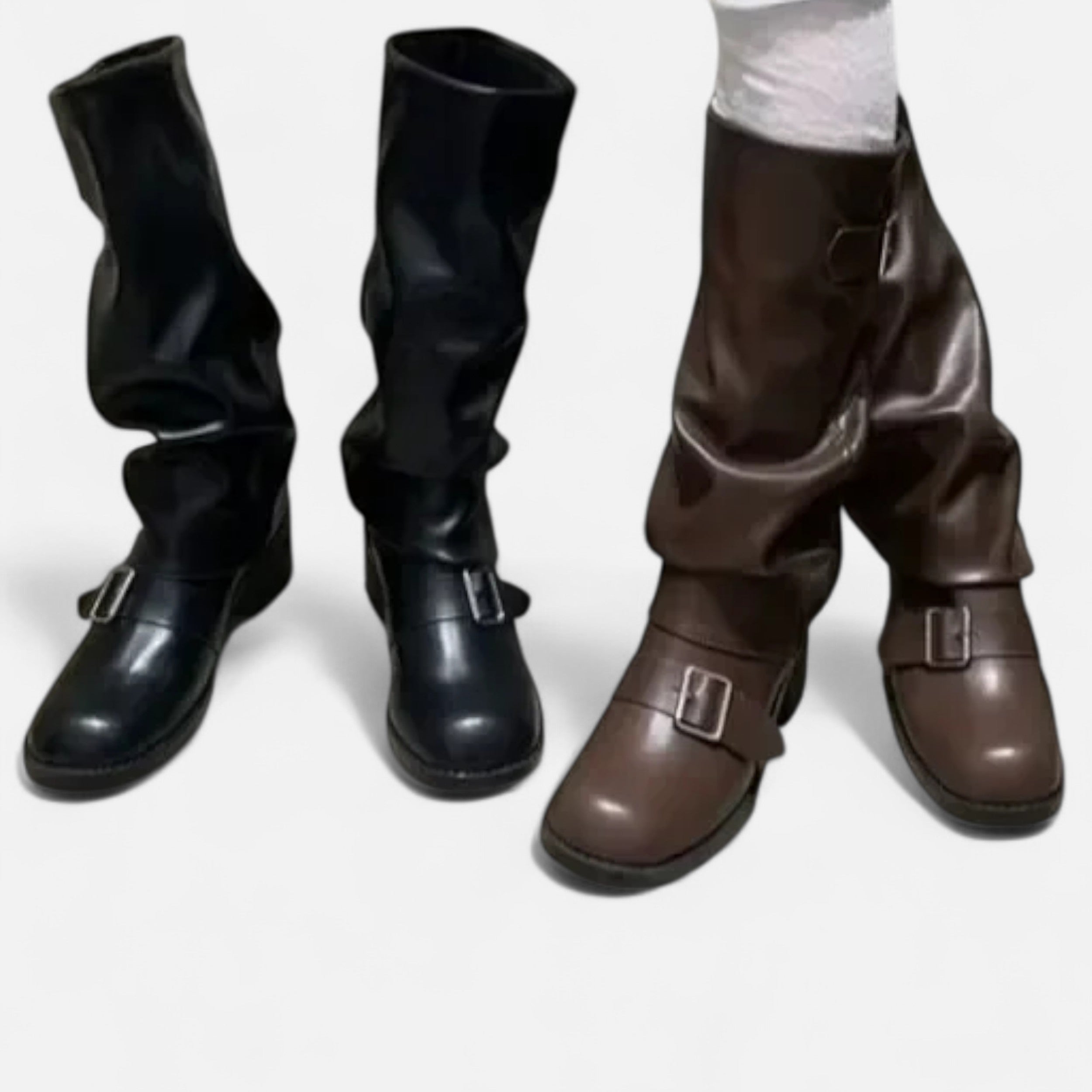 Vitrenzomode | Women’s Leather Knee High Buckle Boots