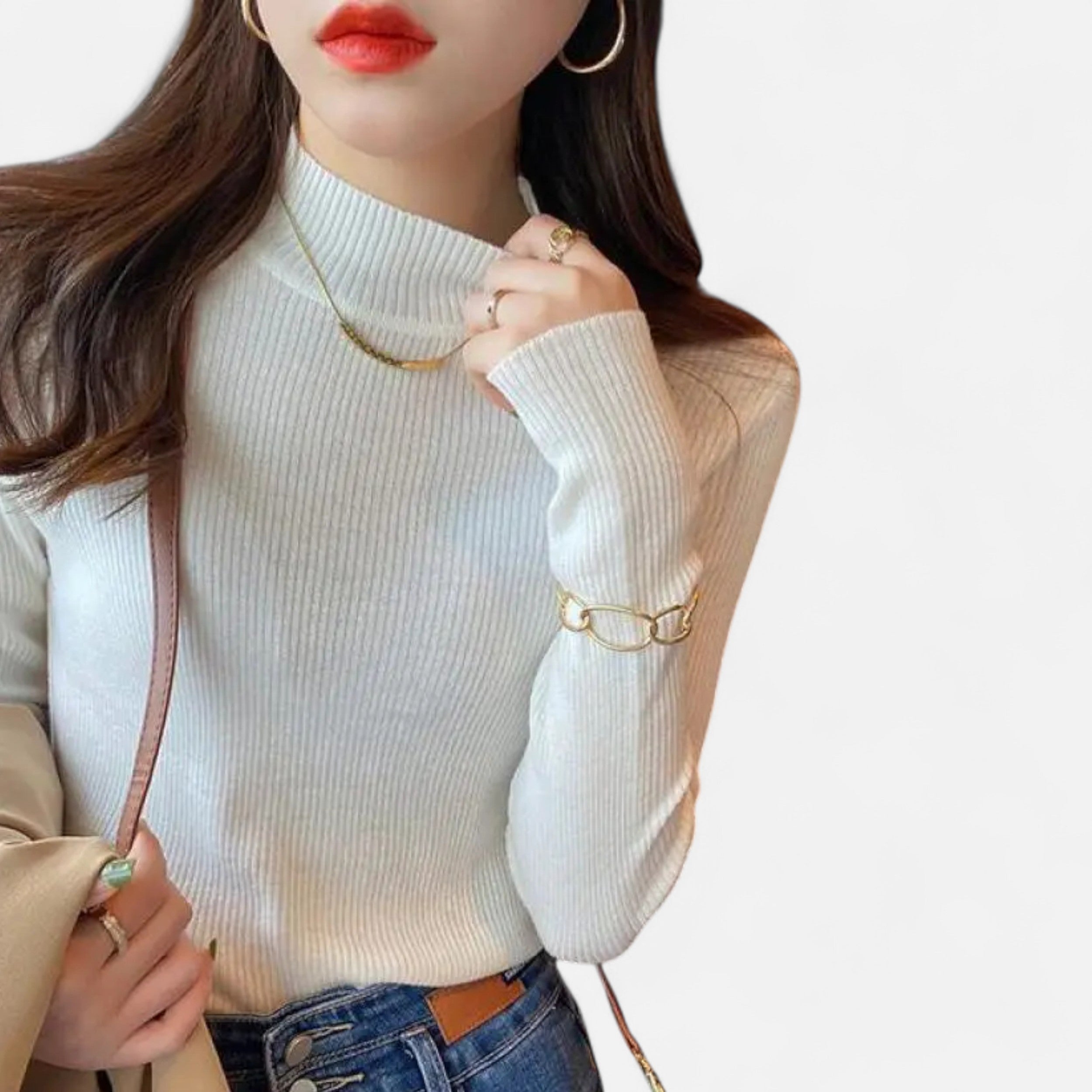 Vitrenzomode | Women’s Polyester Cotton Knitted Mock Neck Sweater