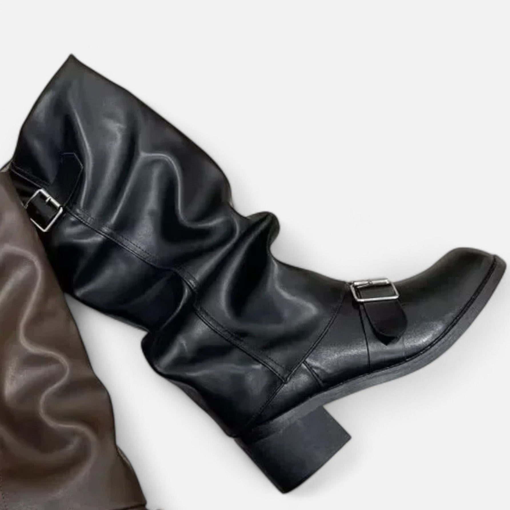 Vitrenzomode | Women’s Leather Knee High Buckle Boots
