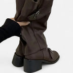 Vitrenzomode | Women’s Leather Knee High Buckle Boots