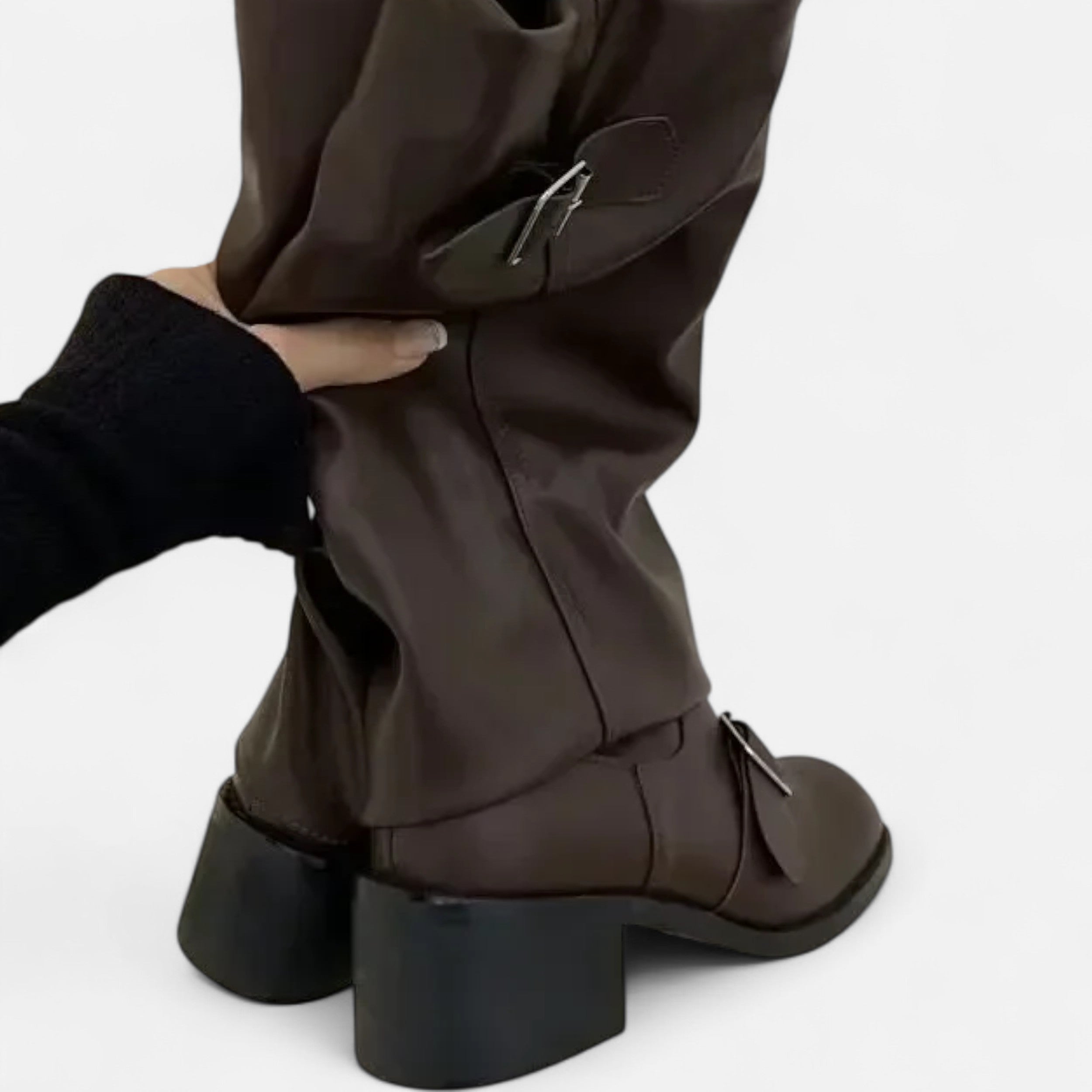 Vitrenzomode | Women’s Leather Knee High Buckle Boots