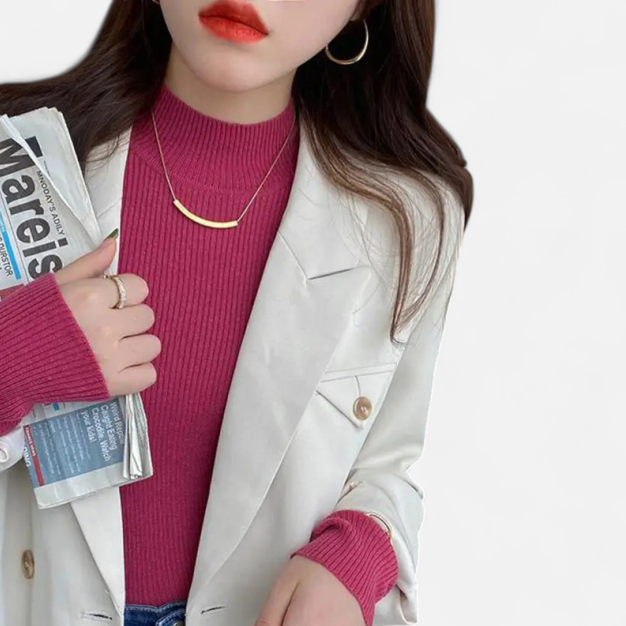 Vitrenzomode | Women’s Polyester Cotton Knitted Mock Neck Sweater