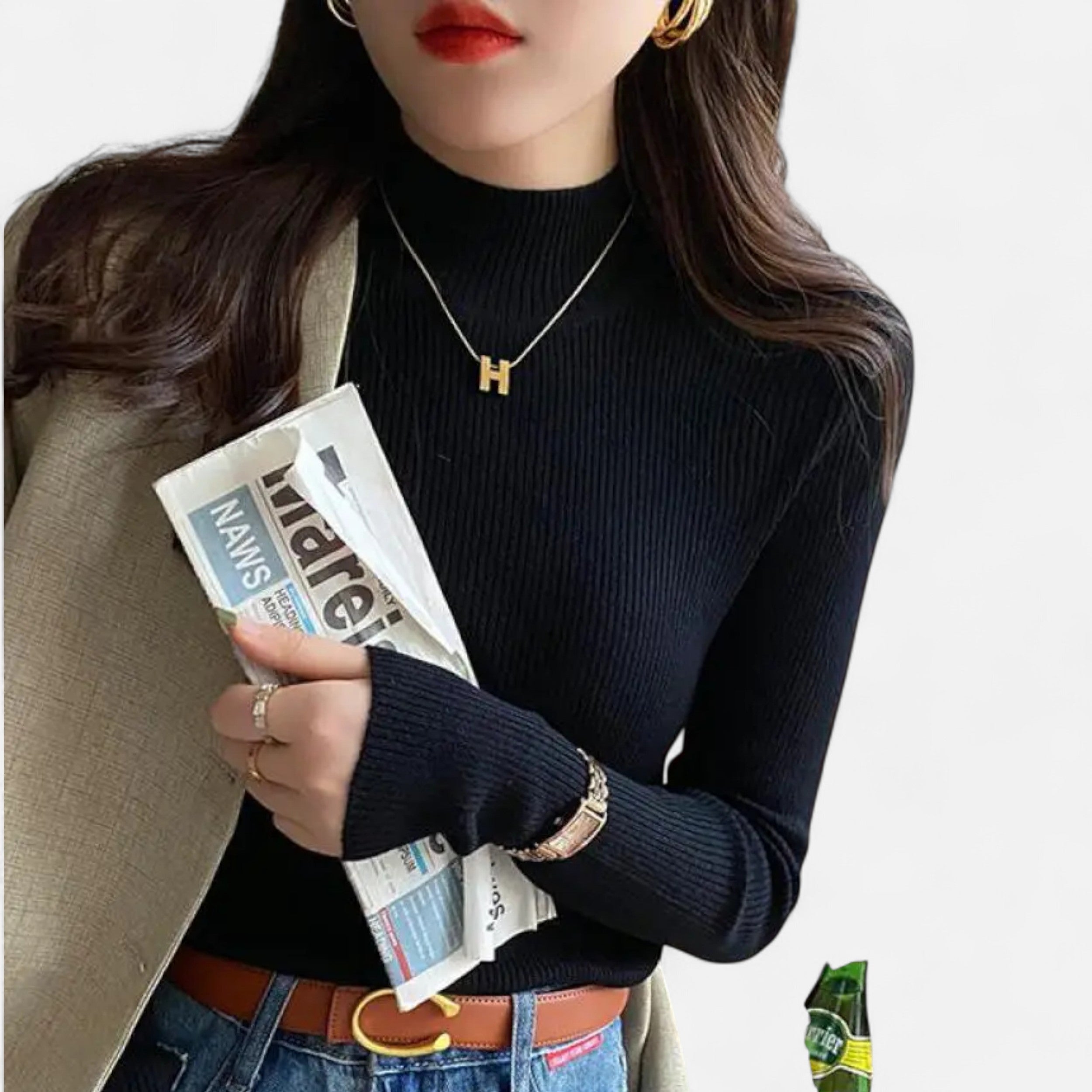 Vitrenzomode | Women’s Polyester Cotton Knitted Mock Neck Sweater